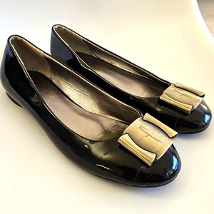 Salvatore Ferragamo Black Patent Flats size 39 fit 38